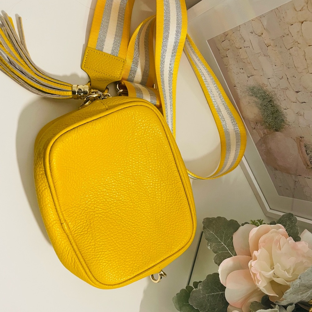 Italian leather yellow bag with cute strap